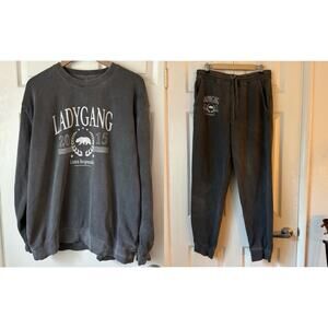LADYGANG Podcast MATCHING SET Grey Crewneck 2015 Sweatshirt Sweatpants size XL/M